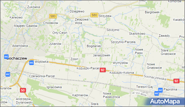mapa Janaszówek, Janaszówek na mapie Targeo
