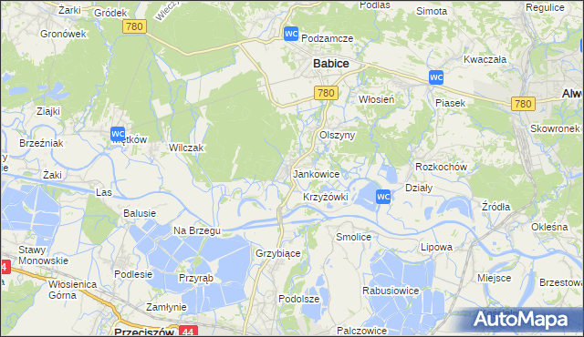 mapa Jankowice gmina Babice, Jankowice gmina Babice na mapie Targeo