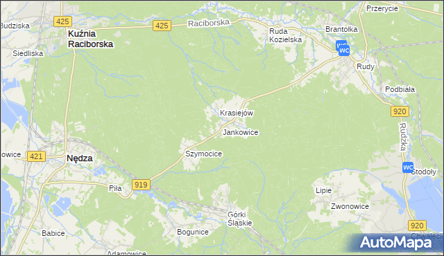 mapa Jankowice gmina Kuźnia Raciborska, Jankowice gmina Kuźnia Raciborska na mapie Targeo