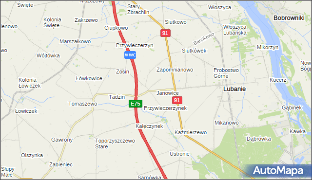 mapa Janowice gmina Lubanie, Janowice gmina Lubanie na mapie Targeo