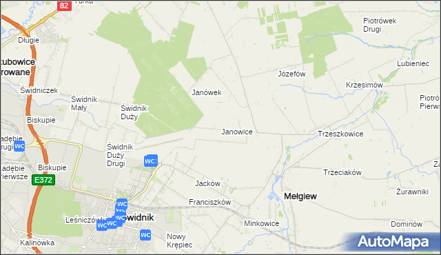 mapa Janowice gmina Mełgiew, Janowice gmina Mełgiew na mapie Targeo