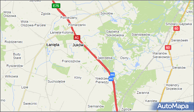 mapa Jastrzębia gmina Gostynin, Jastrzębia gmina Gostynin na mapie Targeo