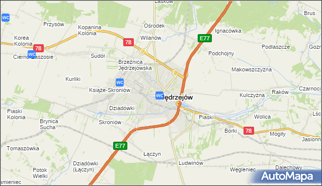 mapa Jędrzejów, Jędrzejów na mapie Targeo