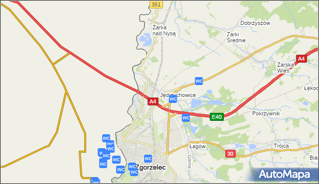 mapa Jędrzychowice gmina Zgorzelec, Jędrzychowice gmina Zgorzelec na mapie Targeo