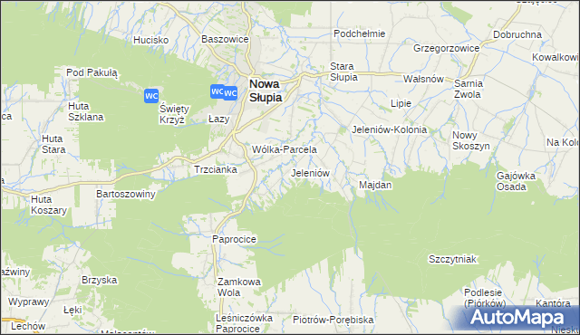 mapa Jeleniów gmina Nowa Słupia, Jeleniów gmina Nowa Słupia na mapie Targeo