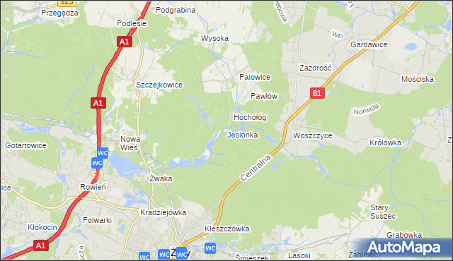 mapa Jesionka gmina Czerwionka-Leszczyny, Jesionka gmina Czerwionka-Leszczyny na mapie Targeo