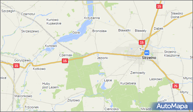 mapa Jeziorki gmina Strzelno, Jeziorki gmina Strzelno na mapie Targeo