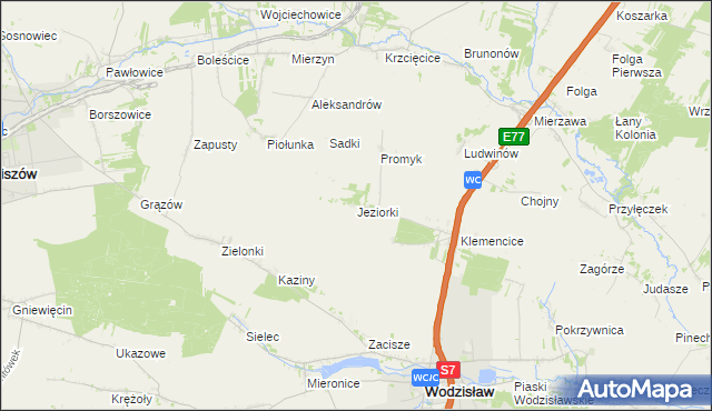 mapa Jeziorki gmina Wodzisław, Jeziorki gmina Wodzisław na mapie Targeo