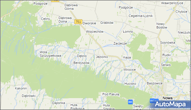 mapa Jeziorko gmina Nowa Słupia, Jeziorko gmina Nowa Słupia na mapie Targeo