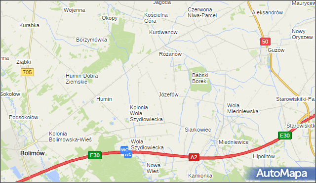 mapa Józefów gmina Bolimów, Józefów gmina Bolimów na mapie Targeo
