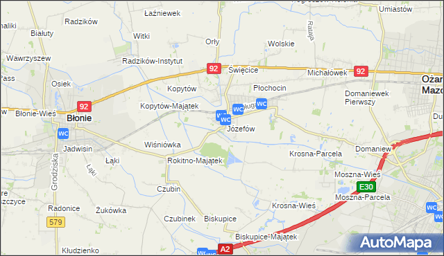 mapa Józefów gmina Ożarów Mazowiecki, Józefów gmina Ożarów Mazowiecki na mapie Targeo