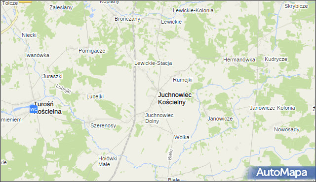 mapa Juchnowiec Kościelny, Juchnowiec Kościelny na mapie Targeo