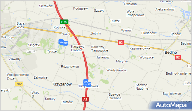 mapa Julianów gmina Krzyżanów, Julianów gmina Krzyżanów na mapie Targeo
