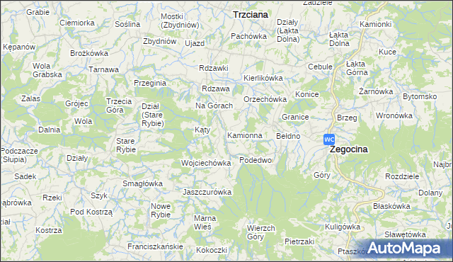 mapa Kamionna gmina Trzciana, Kamionna gmina Trzciana na mapie Targeo