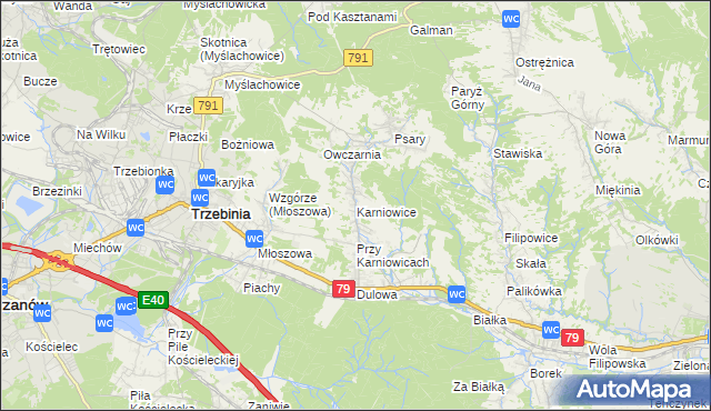 mapa Karniowice gmina Trzebinia, Karniowice gmina Trzebinia na mapie Targeo