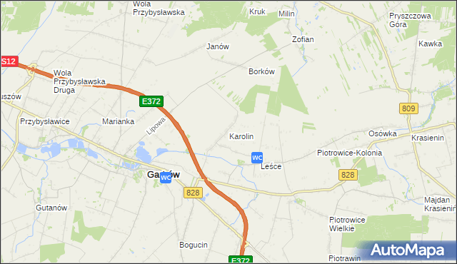 mapa Karolin gmina Garbów, Karolin gmina Garbów na mapie Targeo