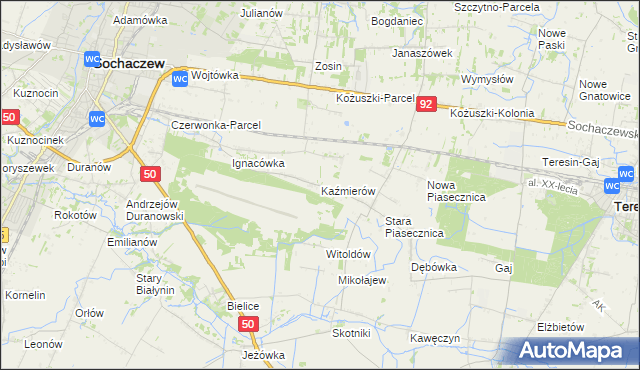 mapa Kaźmierów gmina Sochaczew, Kaźmierów gmina Sochaczew na mapie Targeo