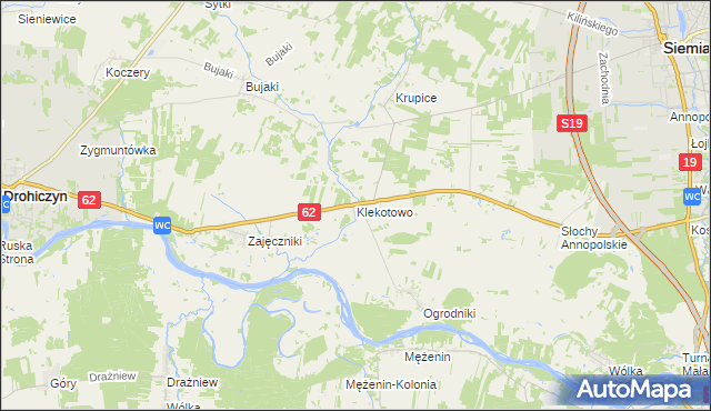 mapa Klekotowo gmina Siemiatycze, Klekotowo gmina Siemiatycze na mapie Targeo