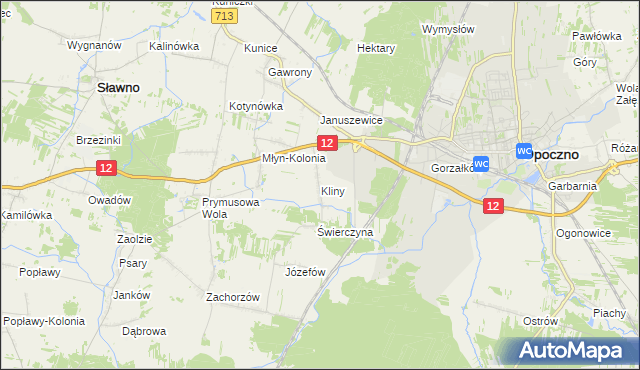 mapa Kliny gmina Opoczno, Kliny gmina Opoczno na mapie Targeo