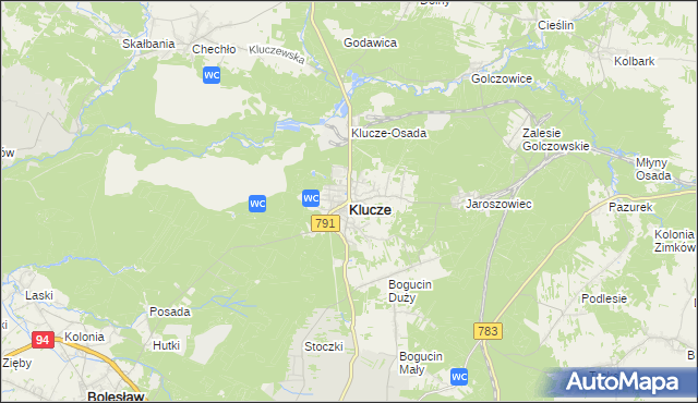 mapa Klucze powiat olkuski, Klucze powiat olkuski na mapie Targeo