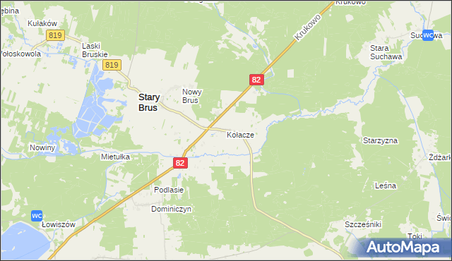 mapa Kołacze gmina Stary Brus, Kołacze gmina Stary Brus na mapie Targeo