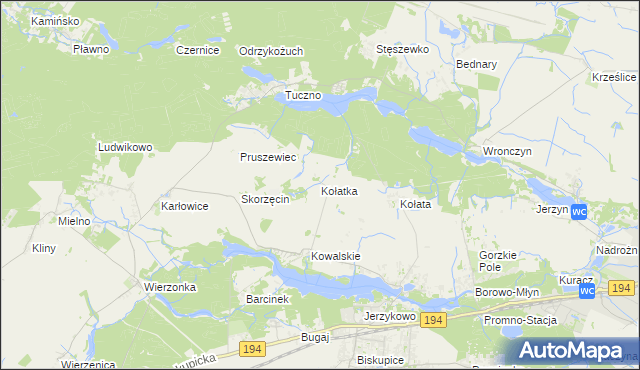 mapa Kołatka gmina Pobiedziska, Kołatka gmina Pobiedziska na mapie Targeo