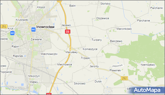mapa Komaszyce gmina Inowrocław, Komaszyce gmina Inowrocław na mapie Targeo