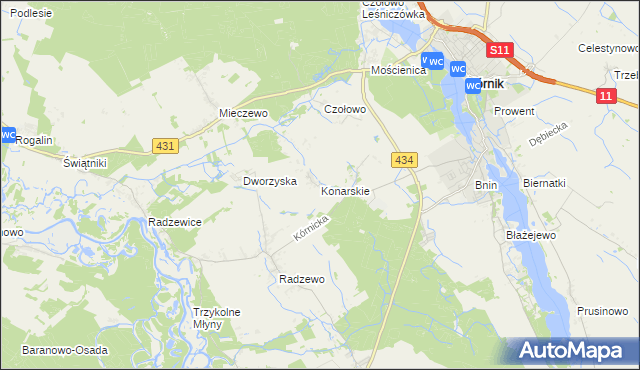 mapa Konarskie gmina Kórnik, Konarskie gmina Kórnik na mapie Targeo