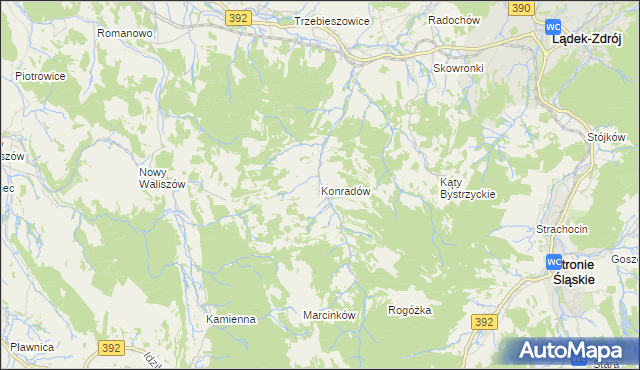 mapa Konradów gmina Lądek-Zdrój, Konradów gmina Lądek-Zdrój na mapie Targeo