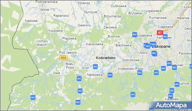 mapa Kościelisko, Kościelisko na mapie Targeo