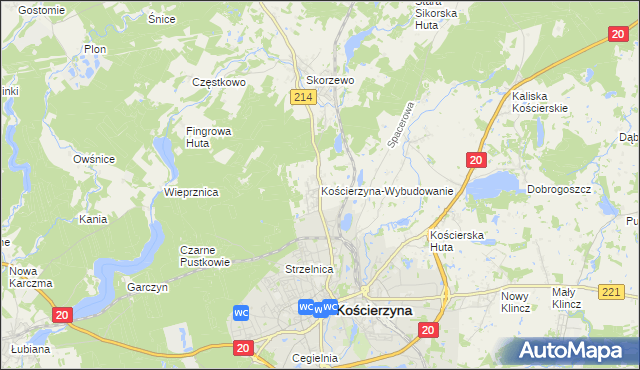 mapa Kościerzyna-Wybudowanie, Kościerzyna-Wybudowanie na mapie Targeo