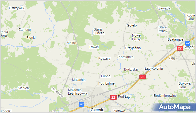 mapa Koszary gmina Czersk, Koszary gmina Czersk na mapie Targeo