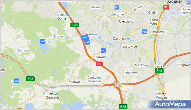 mapa Kowale gmina Kolbudy, Kowale gmina Kolbudy na mapie Targeo