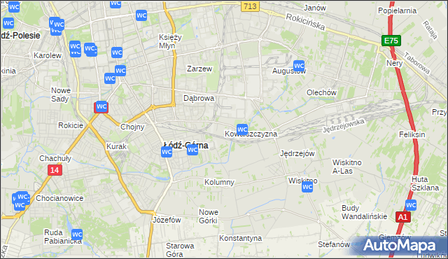 mapa Kowalszczyzna gmina Łódź, Kowalszczyzna gmina Łódź na mapie Targeo