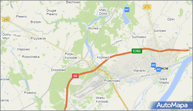 mapa Kozłowo gmina Świecie, Kozłowo gmina Świecie na mapie Targeo
