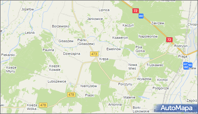 mapa Krępa gmina Poddębice, Krępa gmina Poddębice na mapie Targeo