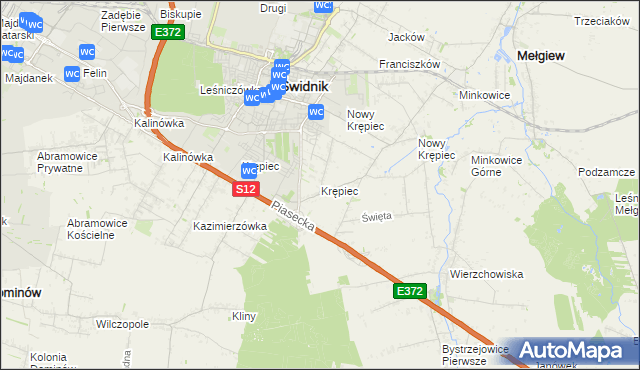 mapa Krępiec gmina Mełgiew, Krępiec gmina Mełgiew na mapie Targeo
