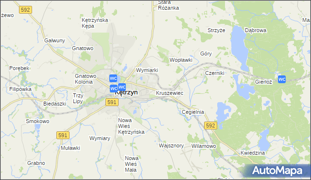 mapa Kruszewiec gmina Kętrzyn, Kruszewiec gmina Kętrzyn na mapie Targeo