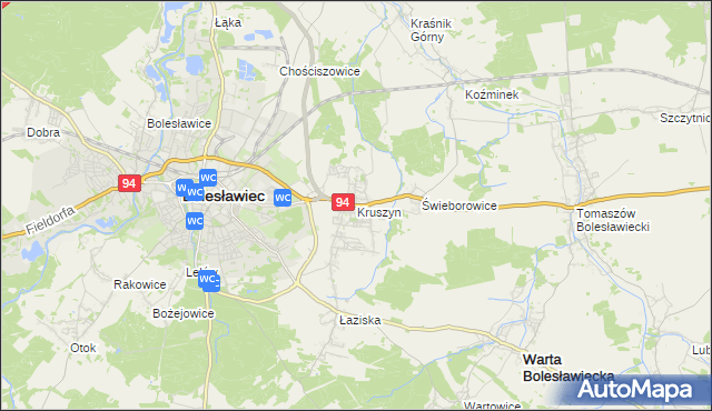 mapa Kruszyn gmina Bolesławiec, Kruszyn gmina Bolesławiec na mapie Targeo