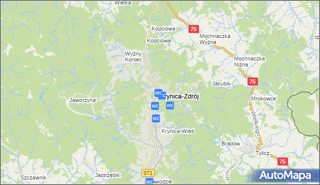 mapa Krynica-Zdrój, Krynica-Zdrój na mapie Targeo