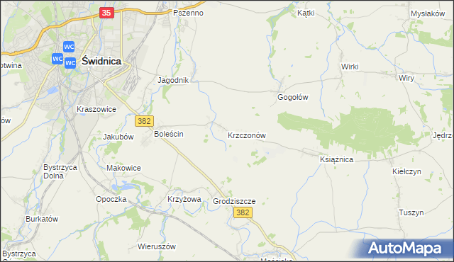 mapa Krzczonów gmina Świdnica, Krzczonów gmina Świdnica na mapie Targeo