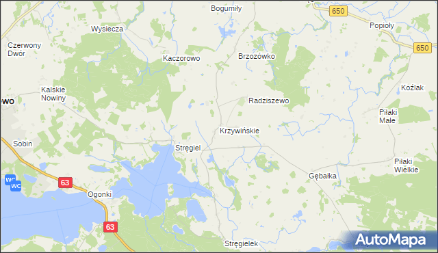 mapa Krzywińskie gmina Pozezdrze, Krzywińskie gmina Pozezdrze na mapie Targeo