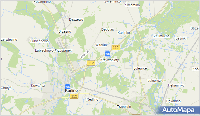 mapa Krzywopłoty gmina Karlino, Krzywopłoty gmina Karlino na mapie Targeo