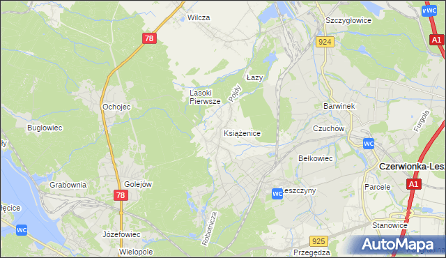 mapa Książenice gmina Czerwionka-Leszczyny, Książenice gmina Czerwionka-Leszczyny na mapie Targeo