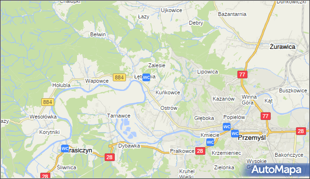 mapa Kuńkowce, Kuńkowce na mapie Targeo