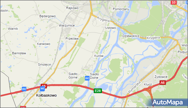 mapa Kurów gmina Kołbaskowo, Kurów gmina Kołbaskowo na mapie Targeo