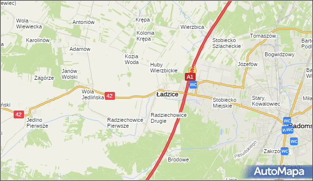 mapa Ładzice, Ładzice na mapie Targeo