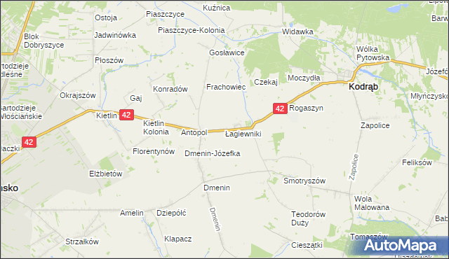 mapa Łagiewniki gmina Kodrąb, Łagiewniki gmina Kodrąb na mapie Targeo