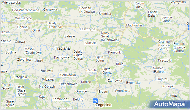 mapa Łąkta Dolna, Łąkta Dolna na mapie Targeo