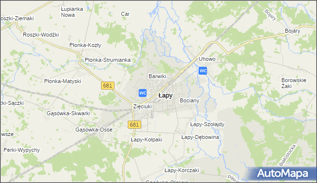 mapa Łapy, Łapy na mapie Targeo